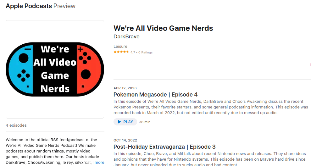 The We're All Video Game Nerds podcast.
